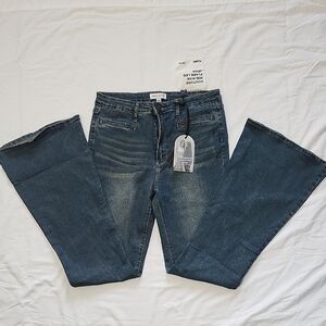 Kendall & Kylie Mid-Rise Flare Jeans - Blue